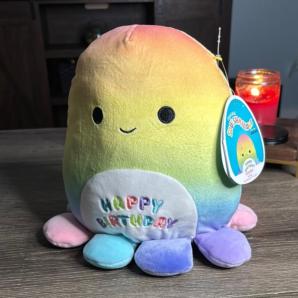 NWT “Happy Birthday” Elodie the Octopus Claire’s exclusive Squishmallow 8”